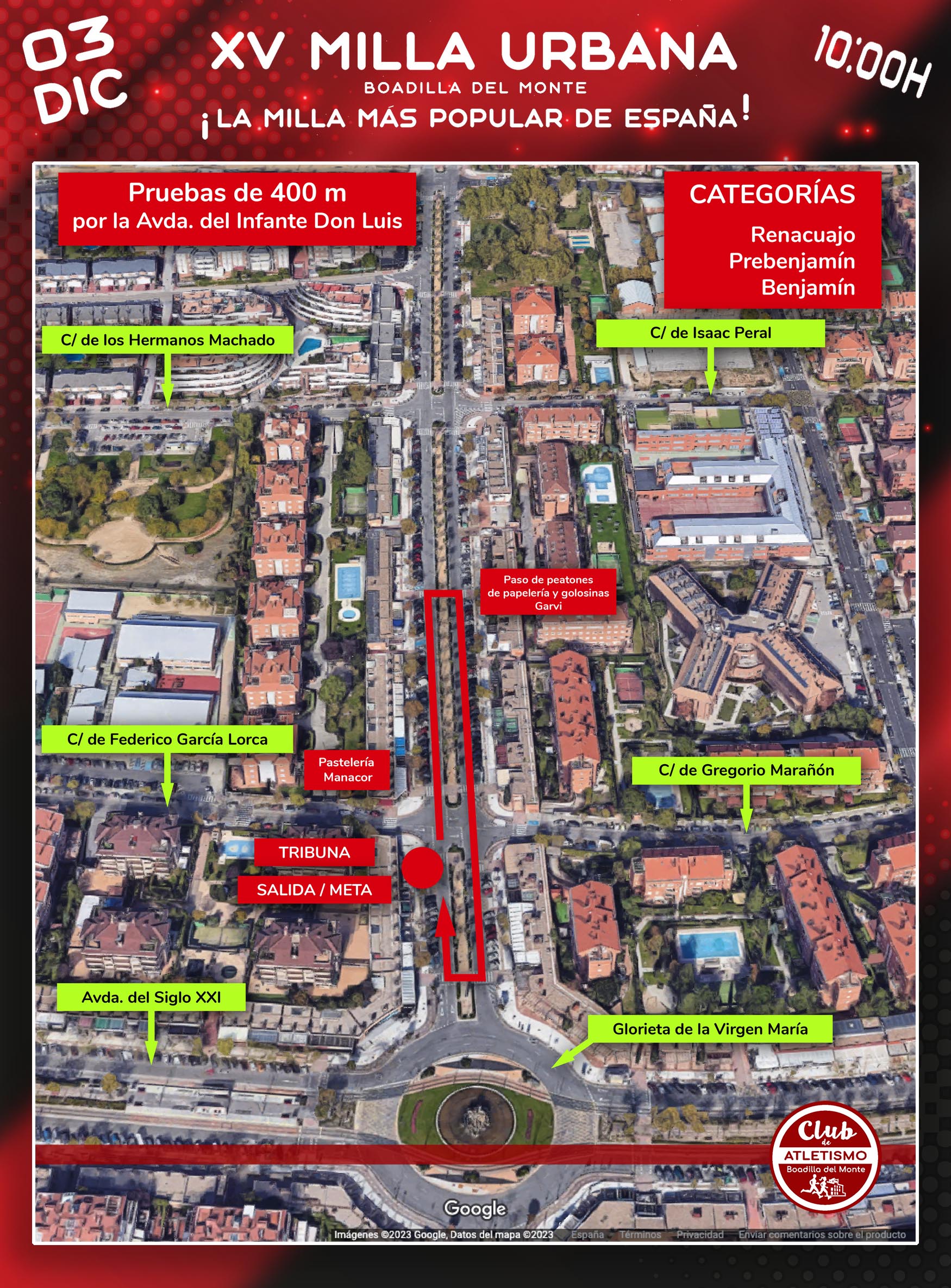 Cartel del plano de 400 m milla urbana de Boadilla 2023